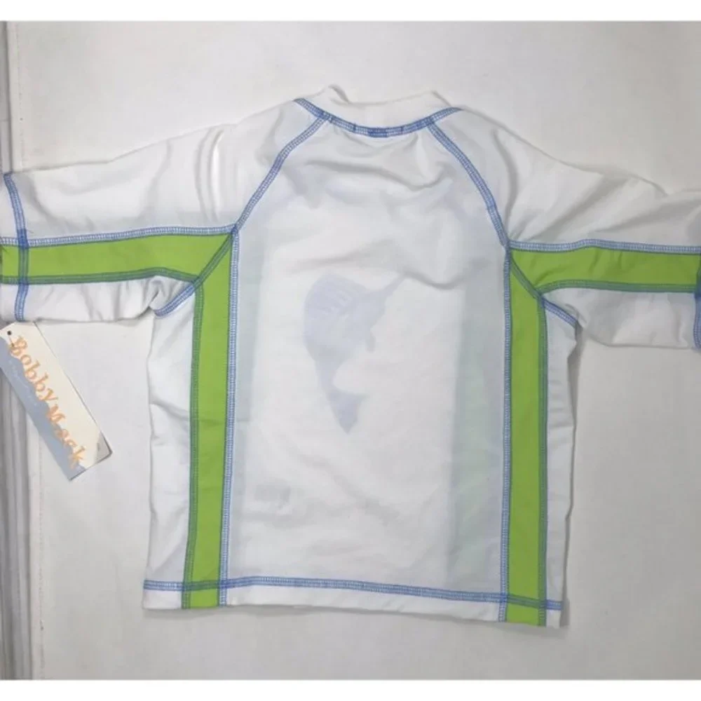 Bobby Mack Boys White, Blue, Green Short-Sleeve Rashguard Marlin Fish Print